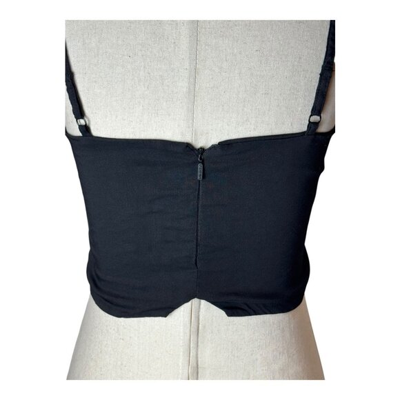 Pinko Shirt Women 2 Black Ruched Gathered Tie Front Cropped‎ Cami Gothic Sexy - Picture 7 of 11